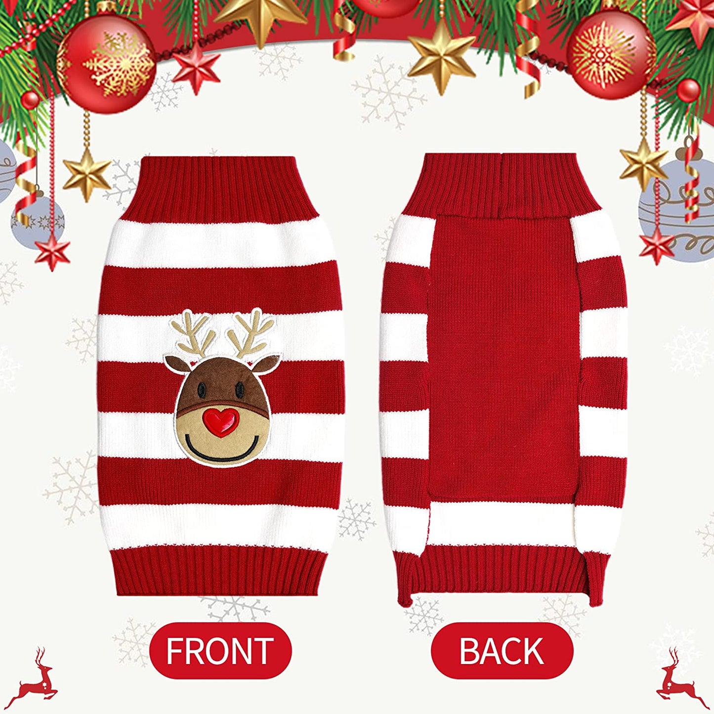 NACOCO Holiday Xmas Reindeer Sweaters Dog Sweaters New Year Christmas Sweater Pet Clothes for Small Dog and Cat (Red, Xx-Small) Animals & Pet Supplies > Pet Supplies > Dog Supplies > Dog Apparel Nacoco   