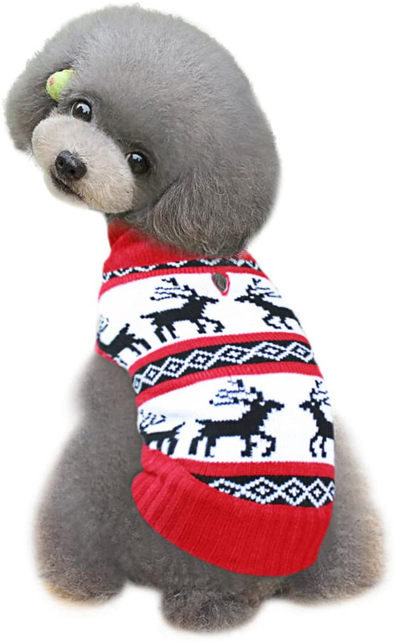 Holiday Christmas Reindeer Vintage Classic Dog Sweater (10", 12", 14", 16", 20") Festive Dress (12 - Inch, Reindeers Red) Animals & Pet Supplies > Pet Supplies > Dog Supplies > Dog Apparel V28®   