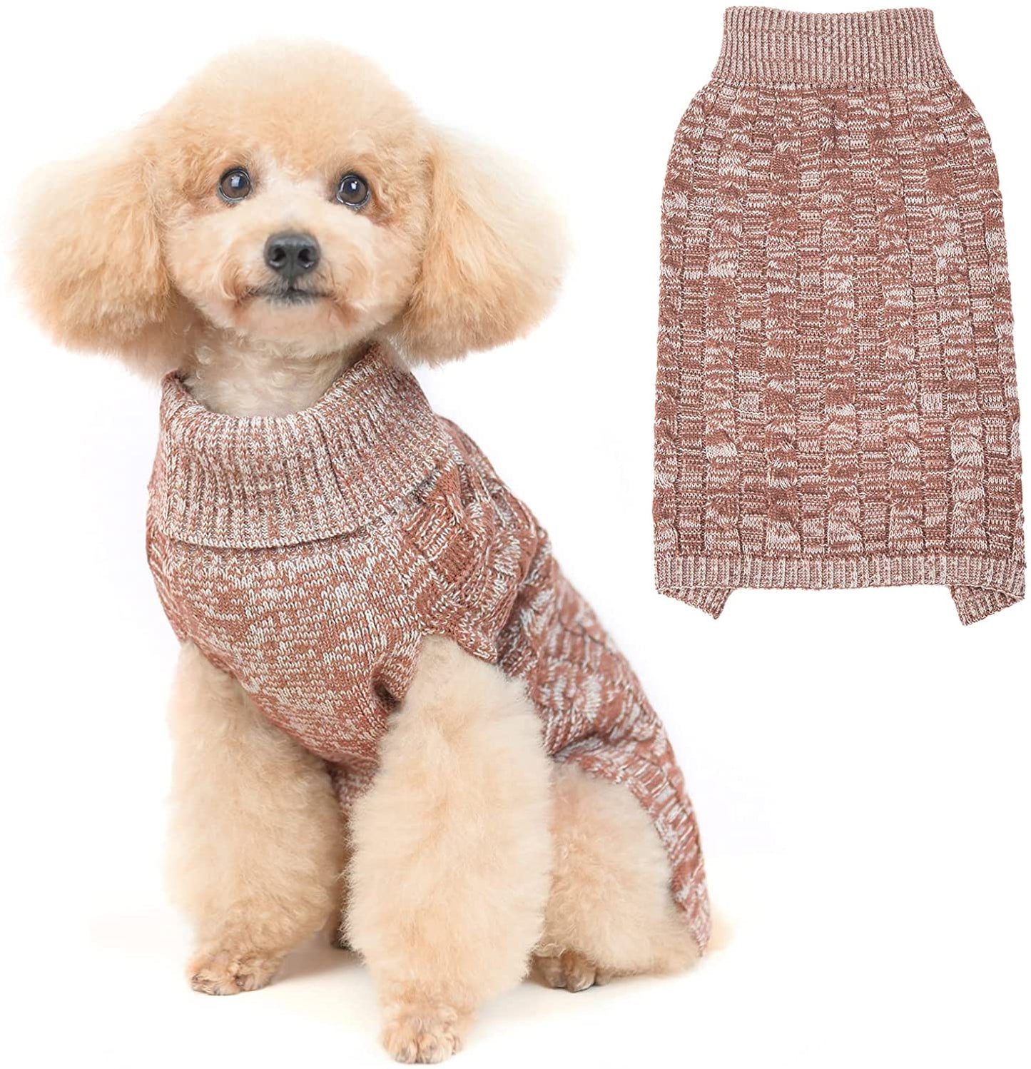 PUPTECK Dog Winter Sweaters - Classic Cold Days Dog Coat Knitted Clothes Soft Warm for Small Medium Large Dogs Indoor Outdoor Wearing Animals & Pet Supplies > Pet Supplies > Dog Supplies > Dog Apparel PUPTECK Khaki S/M 