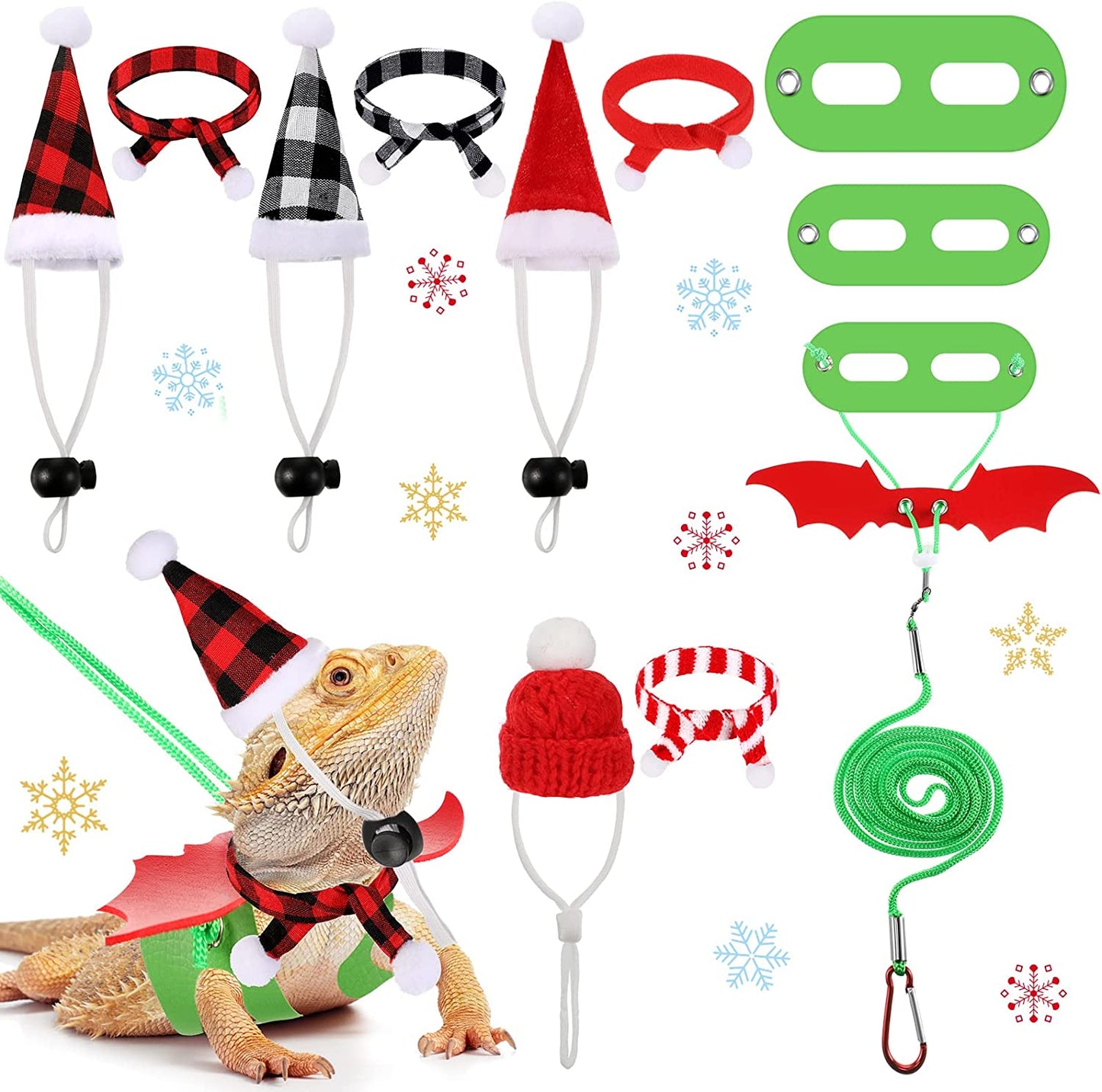 11 Pieces Christmas Bearded Dragon Santa Hat Scarf Set Including Lizard Christmas Costume Scarf Hat Buffalo Plaid and Leash Harness Set for Reptile Small Pet Animals Xmas Clothing Cosplay Animals & Pet Supplies > Pet Supplies > Dog Supplies > Dog Apparel Frienda   