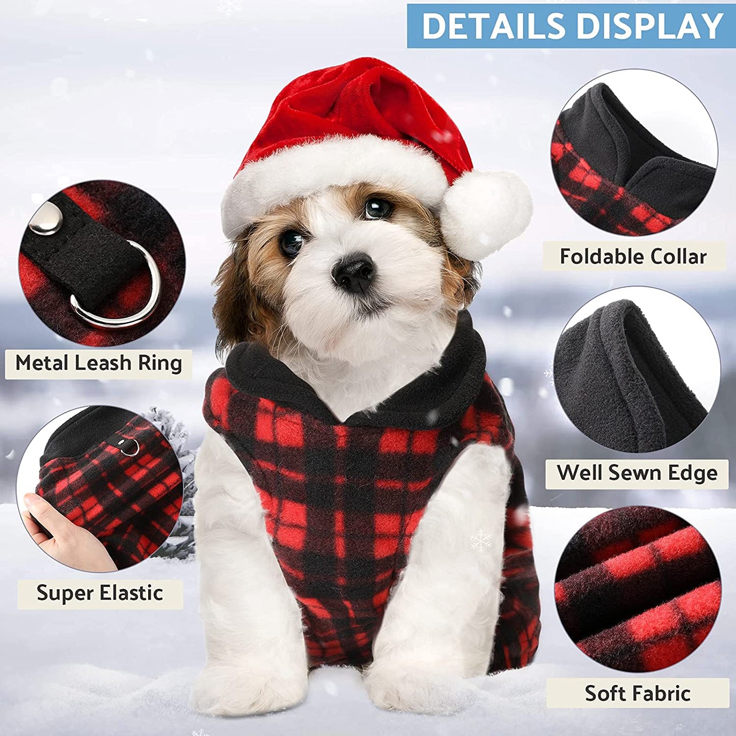 4 Pieces Winter Fabric Dog Sweater with Leash Ring Fleece Vest Dog Pullover Jacket Warm Pet Dog Clothes for Puppy Small Dogs Cat Chihuahua Boy (Plaid Pattern, XS) Animals & Pet Supplies > Pet Supplies > Dog Supplies > Dog Apparel Weewooday   