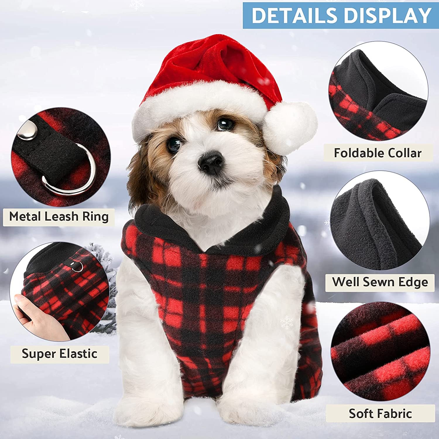 4 Pieces Winter Fabric Dog Sweater with Leash Ring Fleece Vest Dog Pullover Jacket Warm Pet Dog Clothes for Puppy Small Dogs Cat Chihuahua Boy (Plaid Pattern, XS) Animals & Pet Supplies > Pet Supplies > Dog Supplies > Dog Apparel Weewooday   