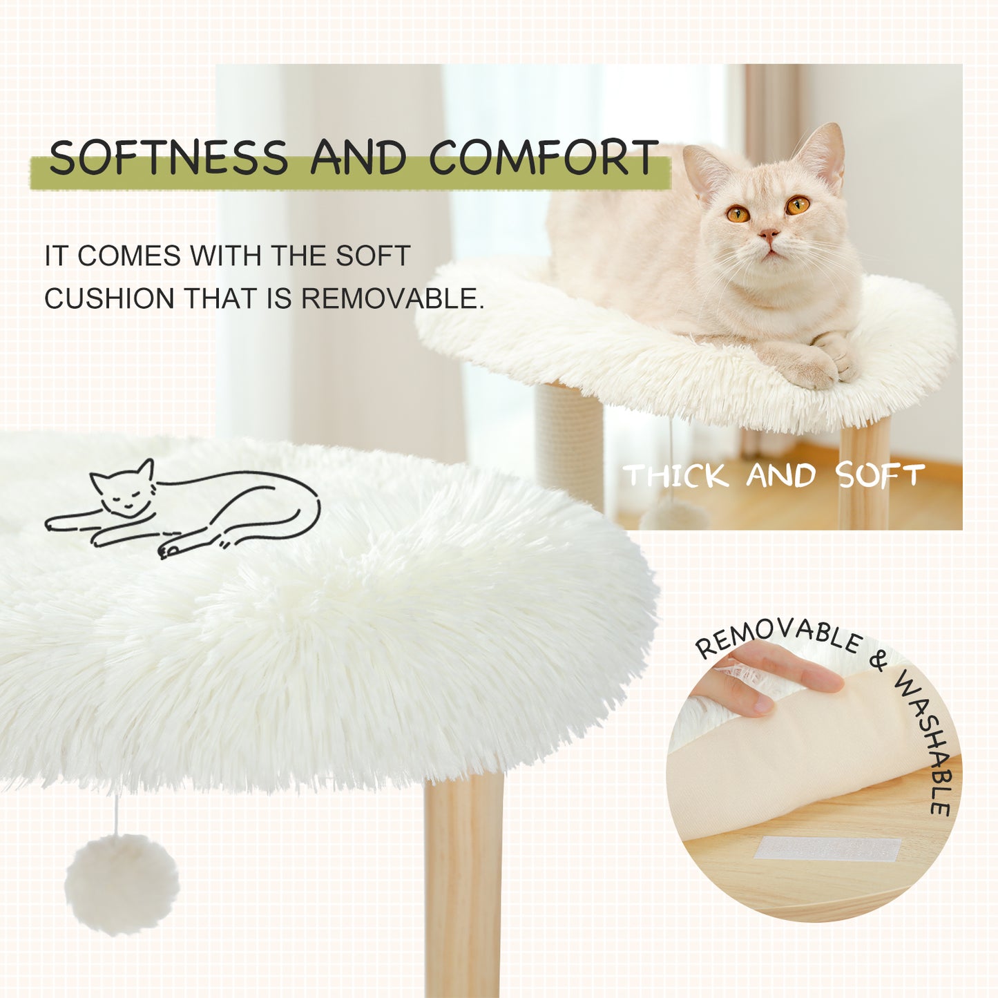 PAWZ Road 38.2" Wooden Cat Tree Towers Modern Cat Furniture, Beige Animals & Pet Supplies > Pet Supplies > Cat Supplies > Cat Furniture PAWZ Road   