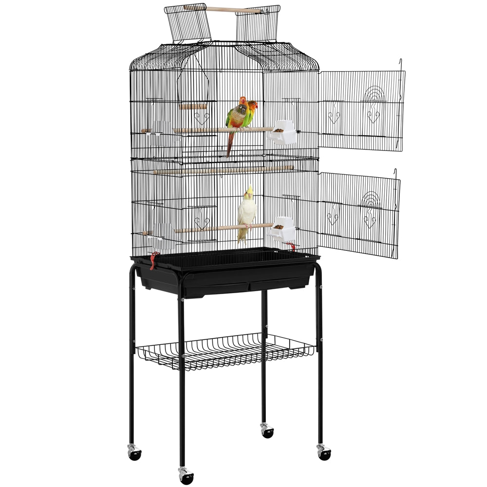 Topeakmart 67.5" H Open Top Metal Birdcage Large Rolling Parrot Cage with Detachable Stand, Black Animals & Pet Supplies > Pet Supplies > Bird Supplies > Bird Cages & Stands Topeakmart   