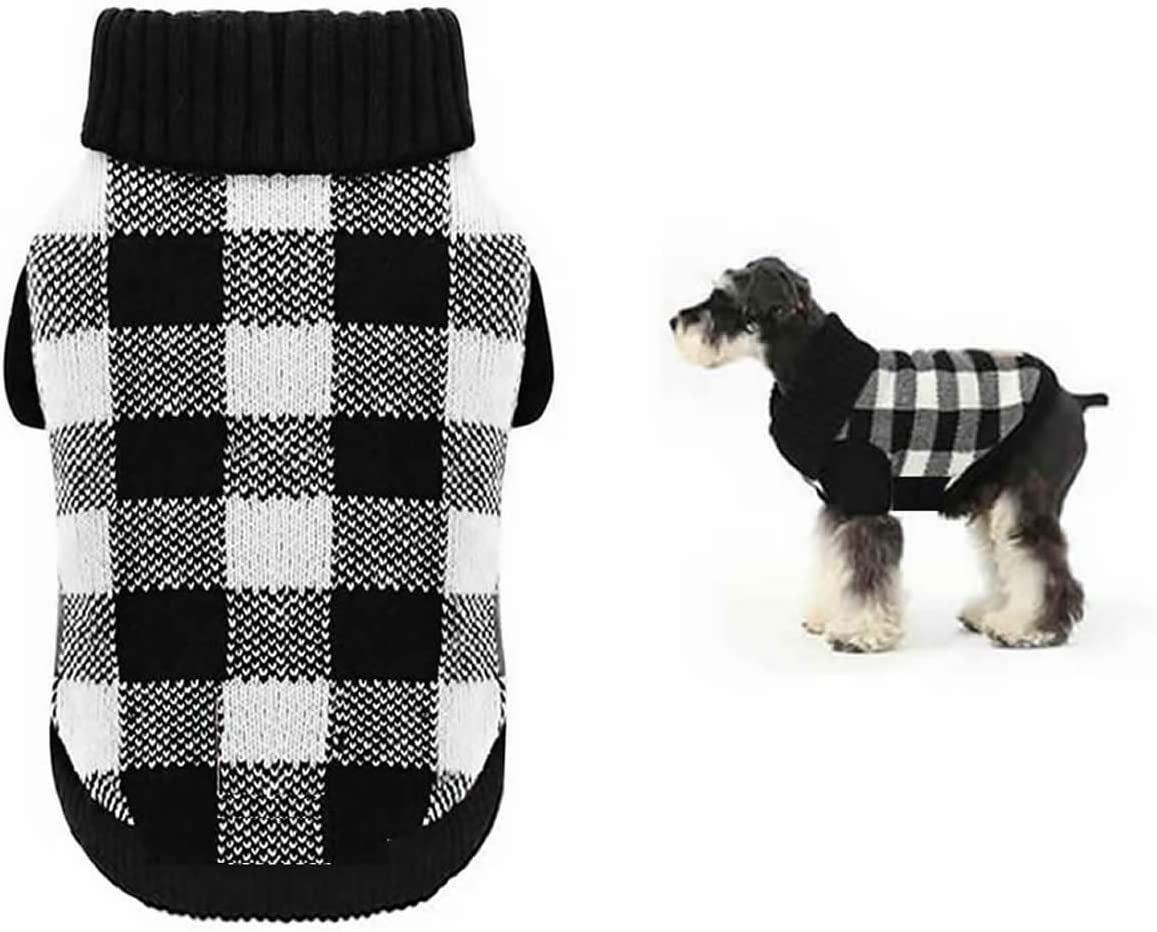 A&L Red Dog Sweater British Plaid Knitted Xmas Holiday Festive Turtleneck Pet Sweater for Small Dogs, Small (S) 12" Back Length Animals & Pet Supplies > Pet Supplies > Dog Supplies > Dog Apparel A&L White Black Plaid Medium Back length 14" 