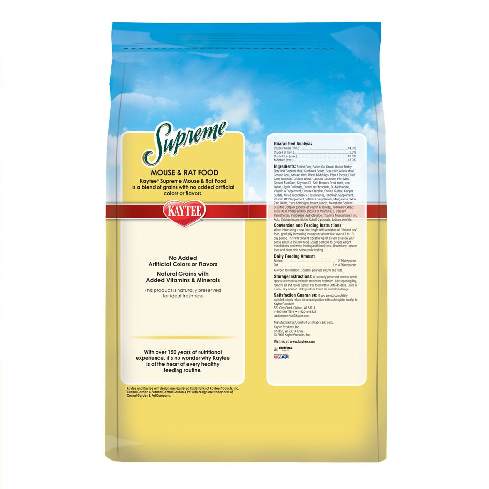 Kaytee Supreme Mouse and Rat Food 20 Lb Animals & Pet Supplies > Pet Supplies > Small Animal Supplies > Small Animal Food Central Garden and Pet   