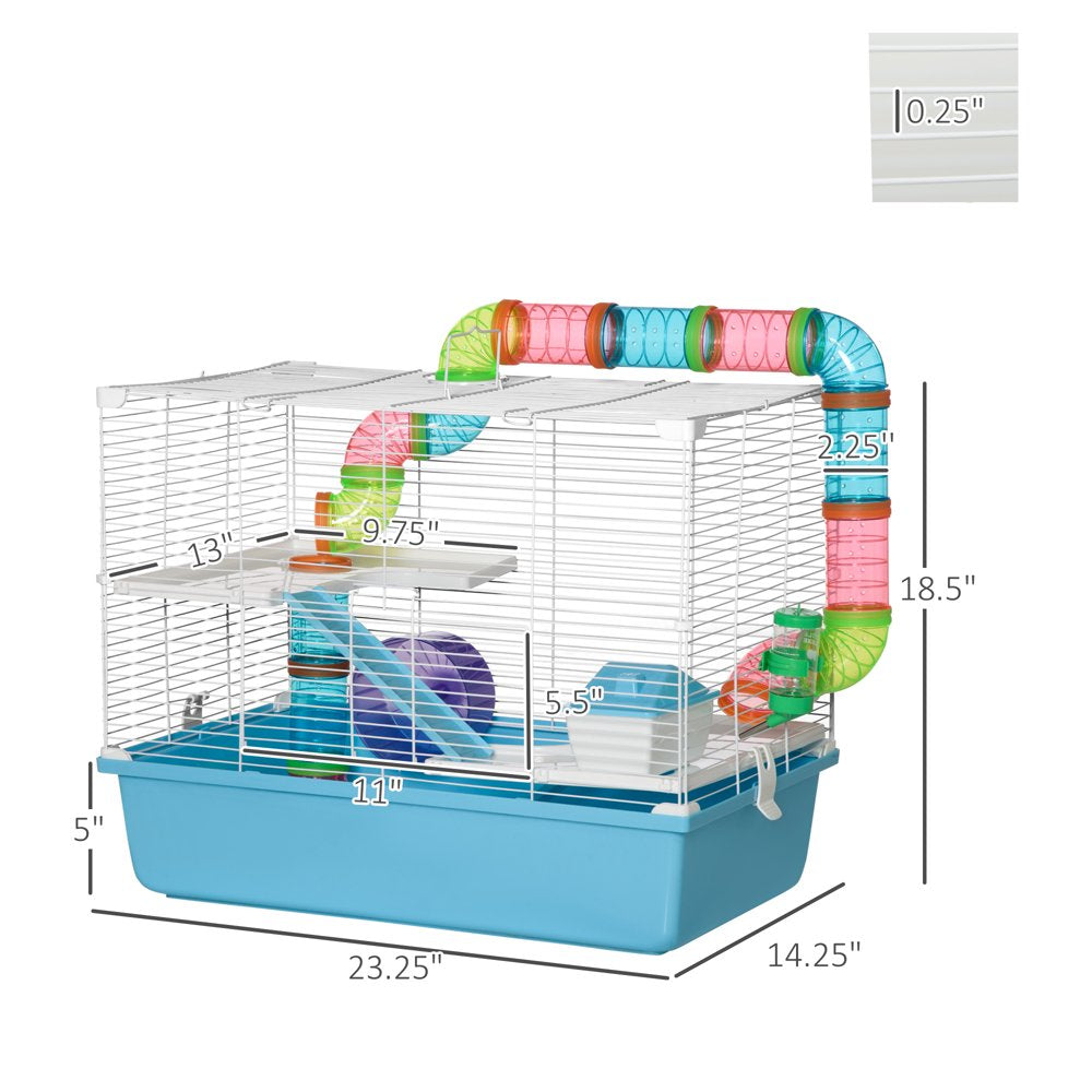 Pawhut Large Hamster Cage and Habitat, 3-Level Steel Rat Cage, Small Animal House, with Tube Tunnels, Exercise Wheel, Water Bottle, Food Dish, Hut, Ramps, 23" X 14" X 18.5", Light Blue Animals & Pet Supplies > Pet Supplies > Small Animal Supplies > Small Animal Habitats & Cages Aosom LLC   