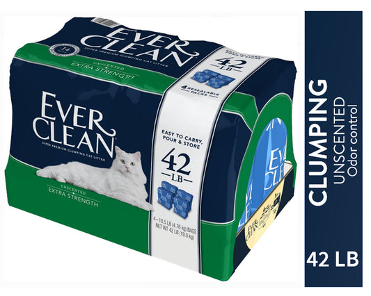 Ever Clean Extra Strength Unscented Odor Control Clay Cat Litter, 42 Lb Bag