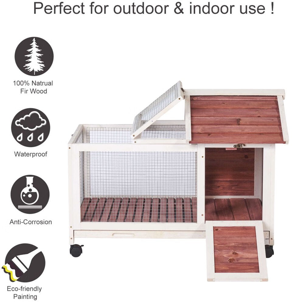 Fchunhe 40" Indoor Outdoor Rabbit Hutch with Wheels,Small Animal Houses & Habitats, Bunny Cage with Removable Tray, Single Level Guinea Pig Hamster Hutch Animals & Pet Supplies > Pet Supplies > Small Animal Supplies > Small Animal Habitats & Cages Fchunhe   