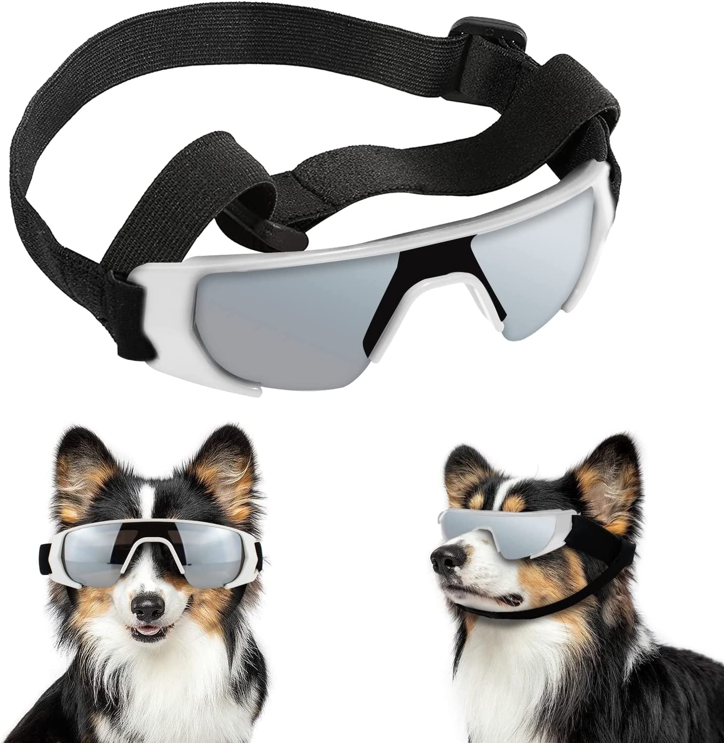 Franyyco Small Dog Sunglasses UV Protective Glasses with Adjustable Straps, UV400 Certified, High Density Foam Frame, Goggles Windproof Dustproof Anti-Fog Glasses Animals & Pet Supplies > Pet Supplies > Dog Supplies > Dog Apparel FranyyCo White  