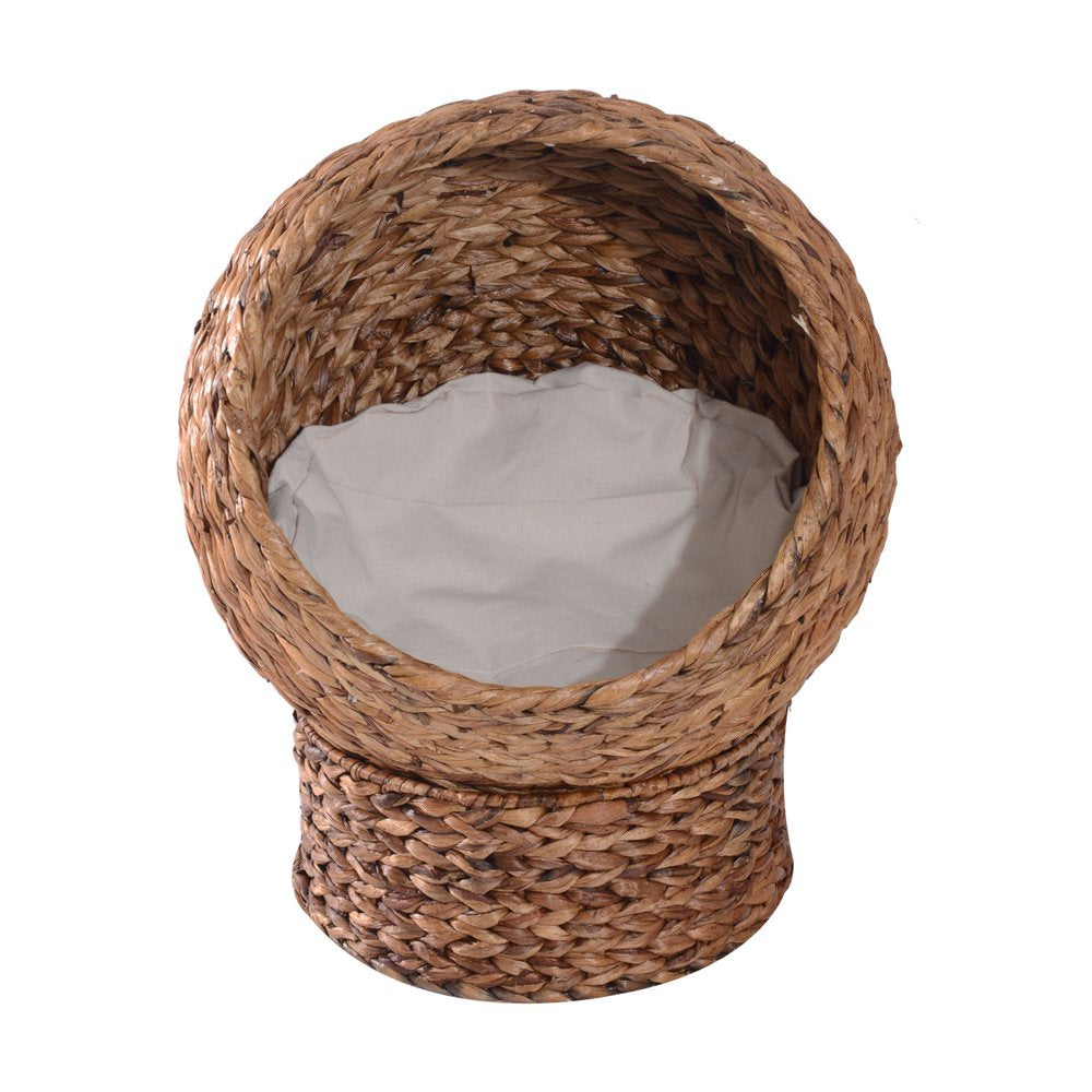 Pawhut 20" Natural Braided Banana Leaf Elevated Cat Bed Basket with Cushion, Brown Animals & Pet Supplies > Pet Supplies > Cat Supplies > Cat Beds Aosom LLC   