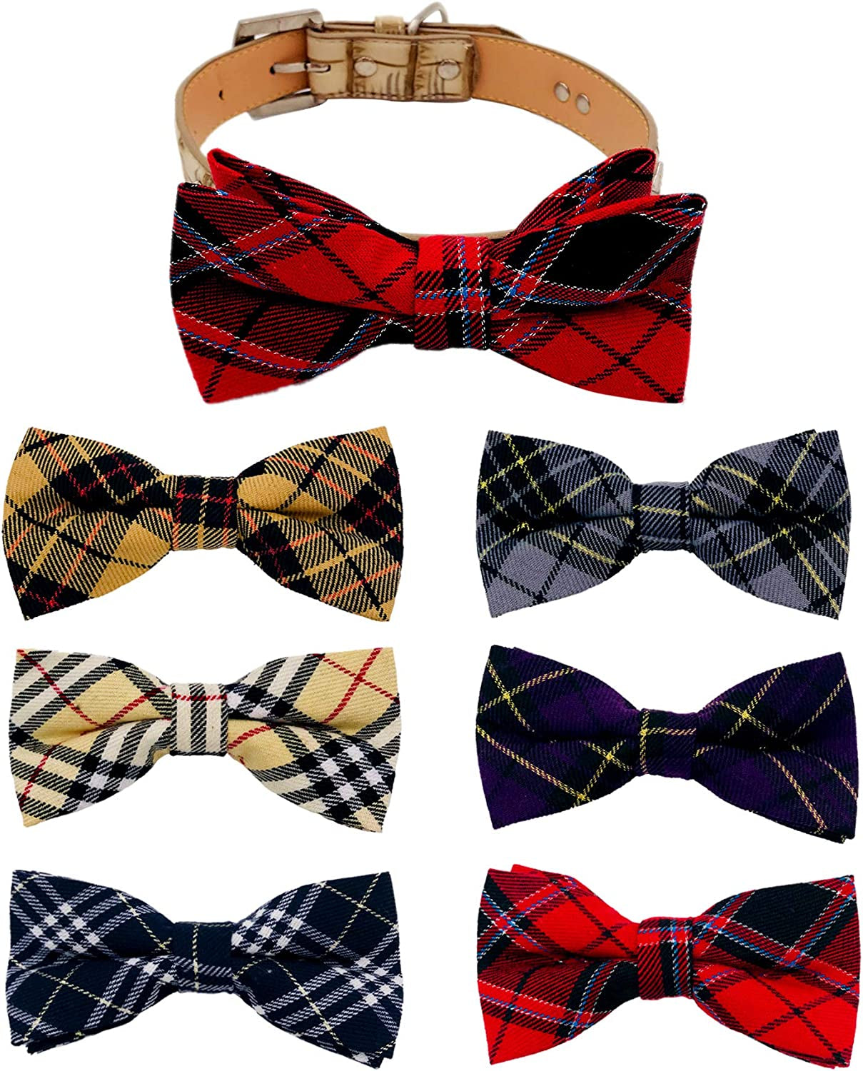 PET SHOW 10Pcs Plaid Large Dogs Collar Attachment Bow Ties Embellishment Medium Dog Cat Collar Charms Accessories Bulk Slides Bowties for Birthday Wedding Parties Animals & Pet Supplies > Pet Supplies > Dog Supplies > Dog Apparel Bysitshow   