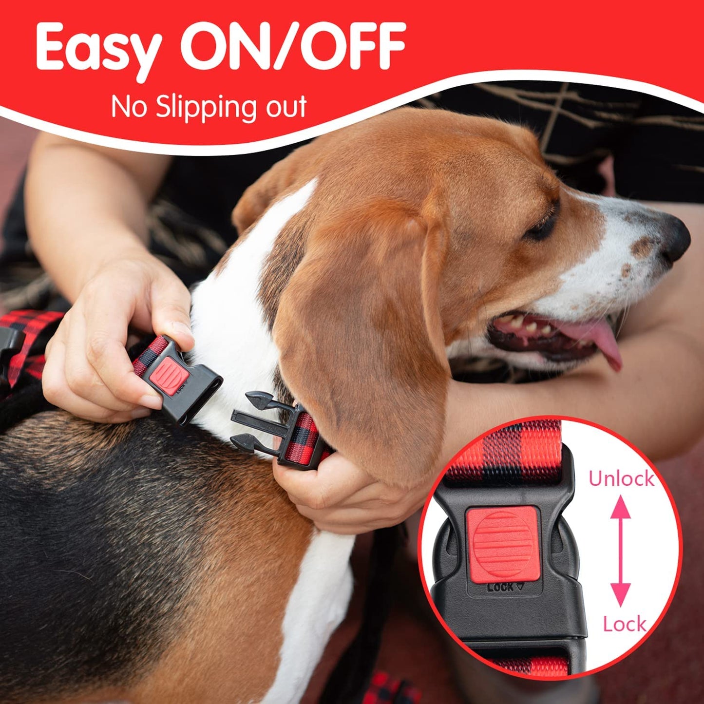 Poypet Plush Dog Harness, Soft Padded No Pull Vest Harness, Reflective Adjustable Escape Proof with Easy Control Handle for Small Medium Large Dogs(Checkered Red,L) Animals & Pet Supplies > Pet Supplies > Dog Supplies > Dog Apparel PoyPet   