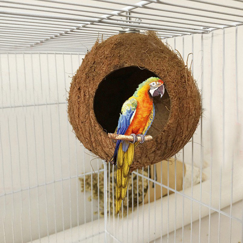 Pet Bird Coconut Shell Nest House Hut Cage Feeder Pet Parrot Parakeet Toys Animals & Pet Supplies > Pet Supplies > Bird Supplies > Bird Toys Esho   