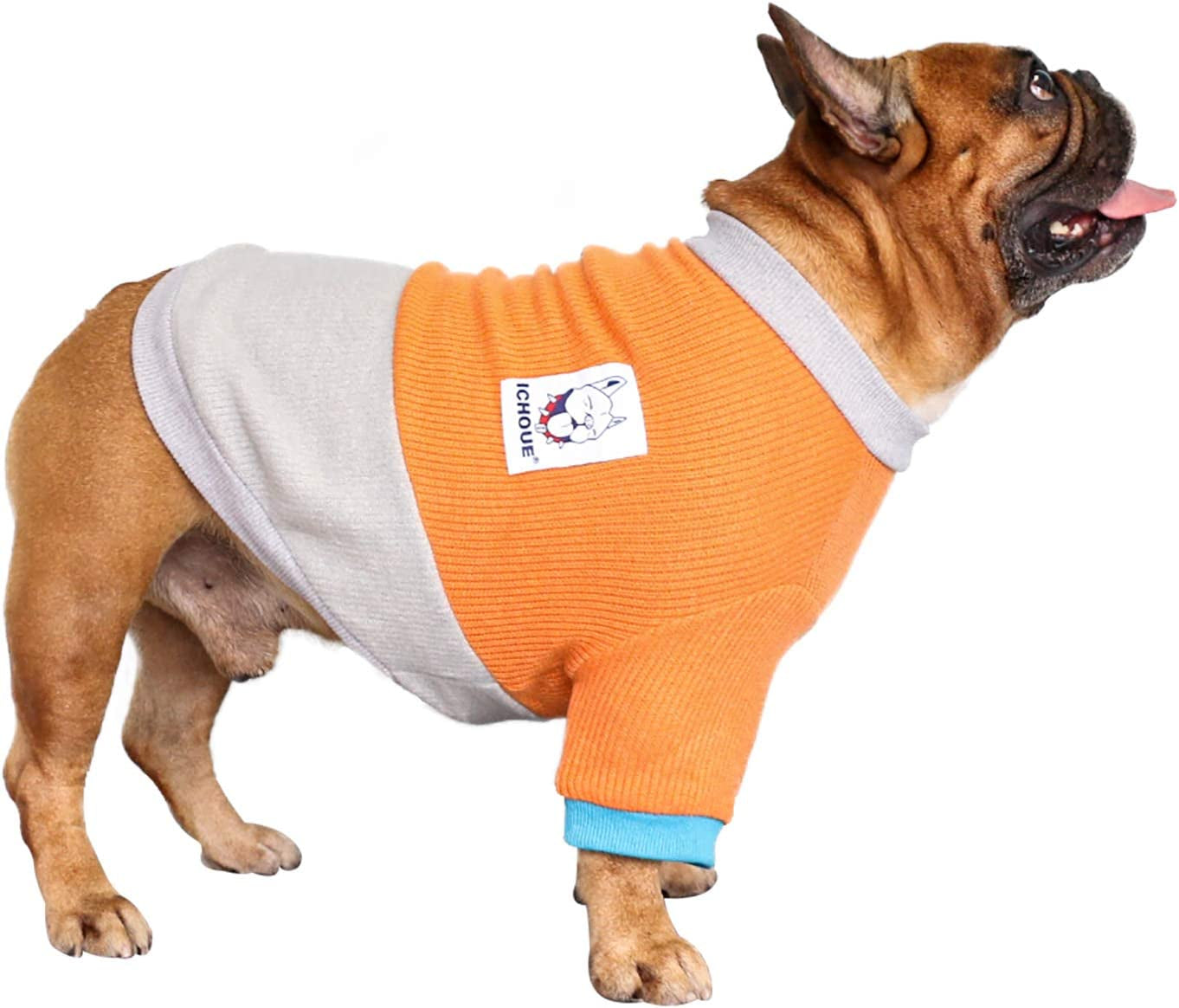 Ichoue Pet Dog Crewneck Sweater Color Block Pullover Winter Warm Clothes for French Bulldog Frenchie Shiba Inu - Pink and Grey/Medium Animals & Pet Supplies > Pet Supplies > Dog Supplies > Dog Apparel iChoue Orange and Grey Large (Pack of 1) 