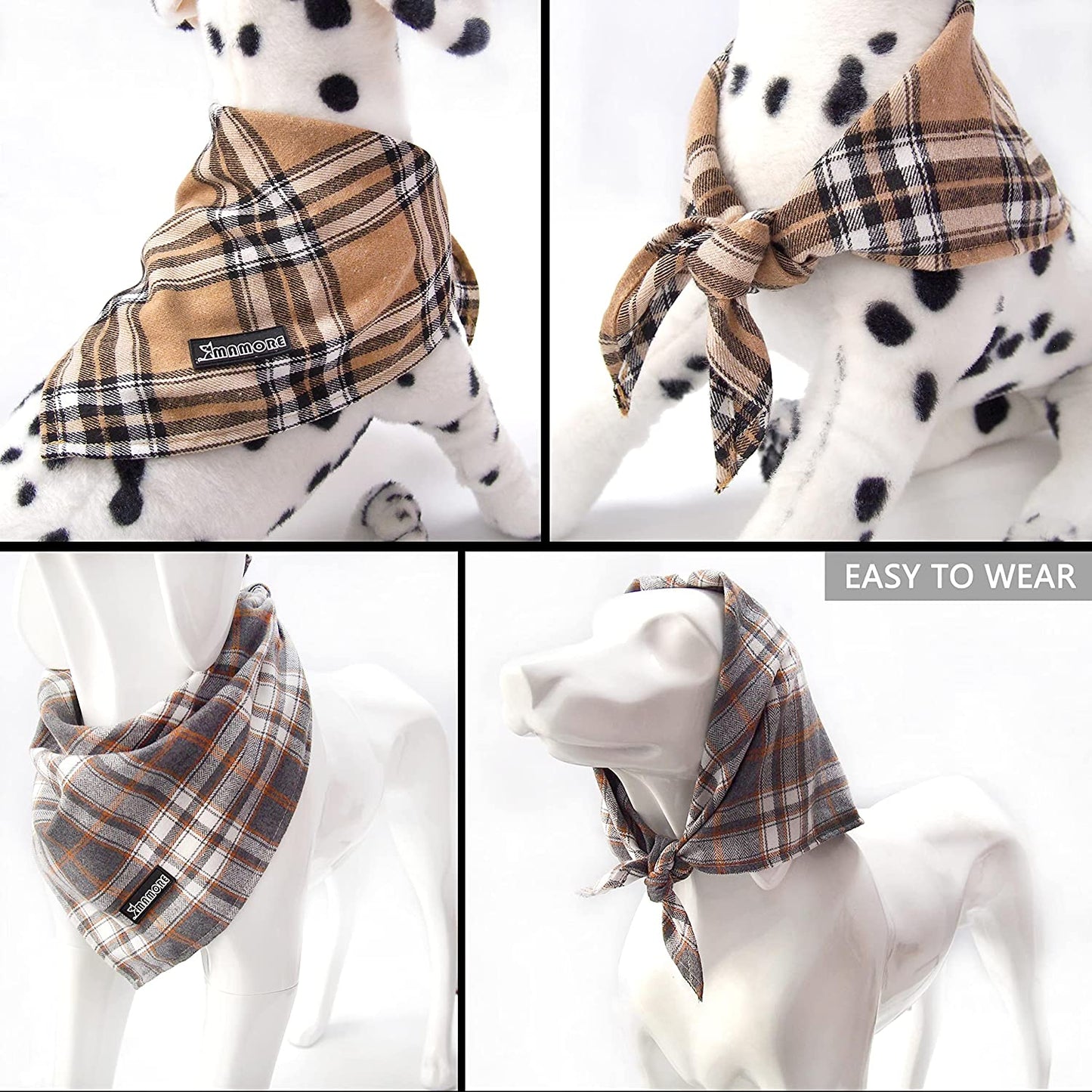 Soft Washable Plaid Bandanas for Dogs and Cats,Adjustable Triangle Bib Comfortable Scarfs for Girl Boy Dogs Puppies (Grey, Large) Animals & Pet Supplies > Pet Supplies > Dog Supplies > Dog Apparel MAMORE   