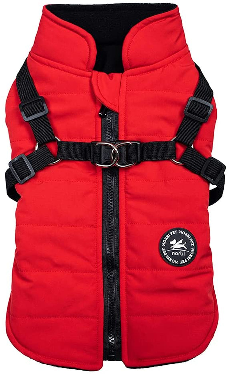 Norbi Pet Warm Jacket Small Dog Vest Harness Puppy Winter 2 in 1 Outfit Cold Weather Coat (M, Red) Animals & Pet Supplies > Pet Supplies > Dog Supplies > Dog Apparel Norbi Red S 