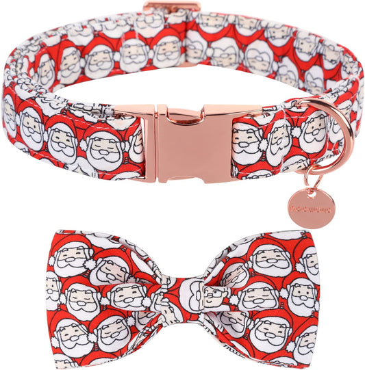 DOGWONG Cotton Dog Collar with Bow Tie, Christmas Dog Collar Red Santa Claus Durable Pet Collar Puppy Collar for Small Medium Large Dog Animals & Pet Supplies > Pet Supplies > Dog Supplies > Dog Apparel DOGWONG santa claus collar S(Pack of 1) 
