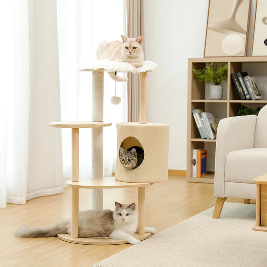 PAWZ Road 38.2" Wooden Cat Tree Towers Modern Cat Furniture, Beige Animals & Pet Supplies > Pet Supplies > Cat Supplies > Cat Furniture PAWZ Road 38.2 in  