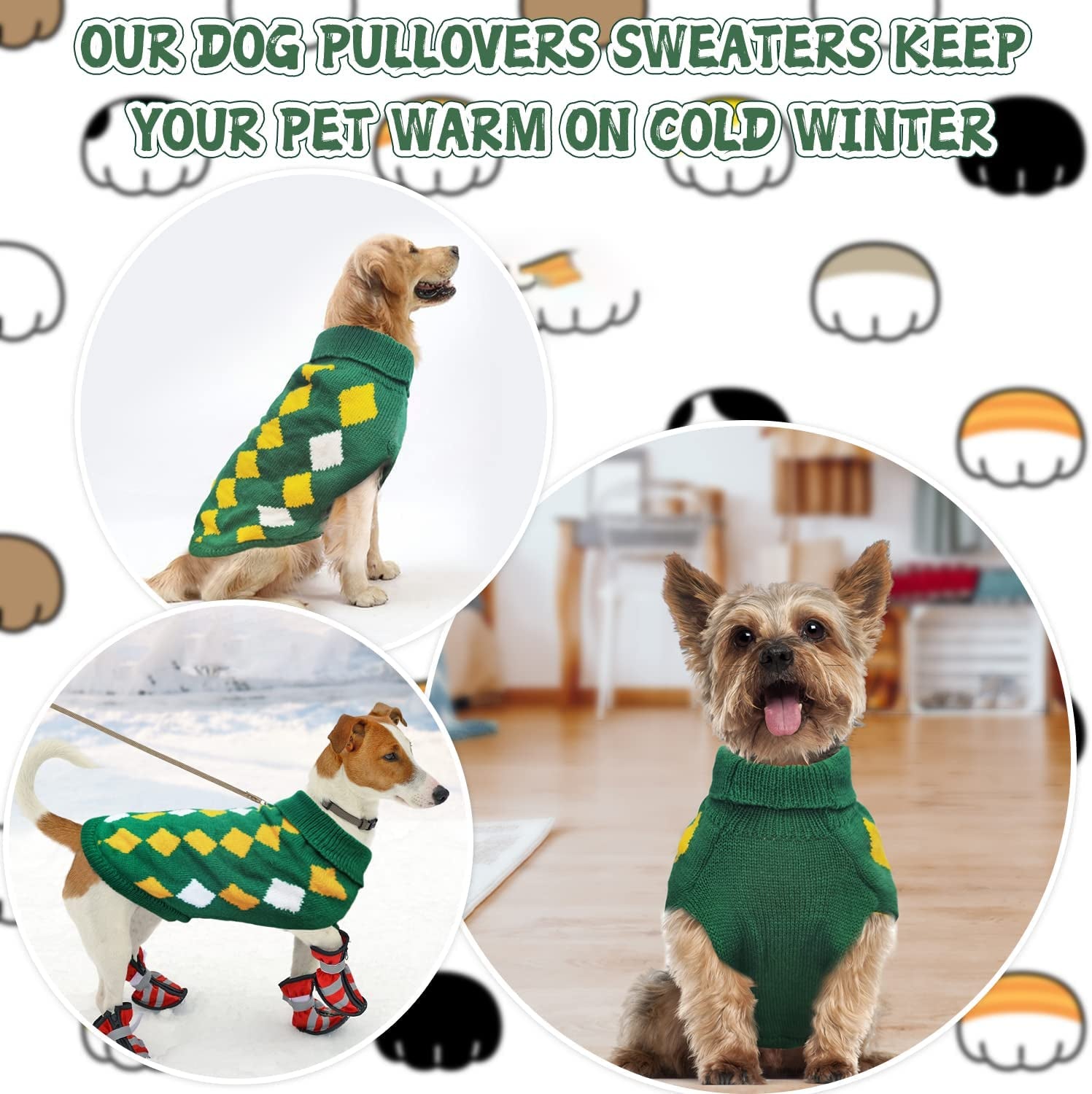 Dog Sweater Knitwear Dog Warm Winter Clothing for Medium Dogs Cats Puppy Classic Green Plaid Turtleneck Knitted Clothes for Boys Girls Dogs Gift for Dogs in Christmas New Year Animals & Pet Supplies > Pet Supplies > Dog Supplies > Dog Apparel LASTMINVIN   