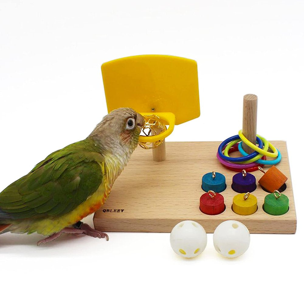 QBLEEV Bird Toys, Bird Trick Tabletop Toys, Training Basketball Stacking Color Ring Toys Sets, Parrot Chew Ball Foraing Toys, Education Play Gym Playground Activity Cage Foot Toys Animals & Pet Supplies > Pet Supplies > Bird Supplies > Bird Toys QBLEEV combination toy  