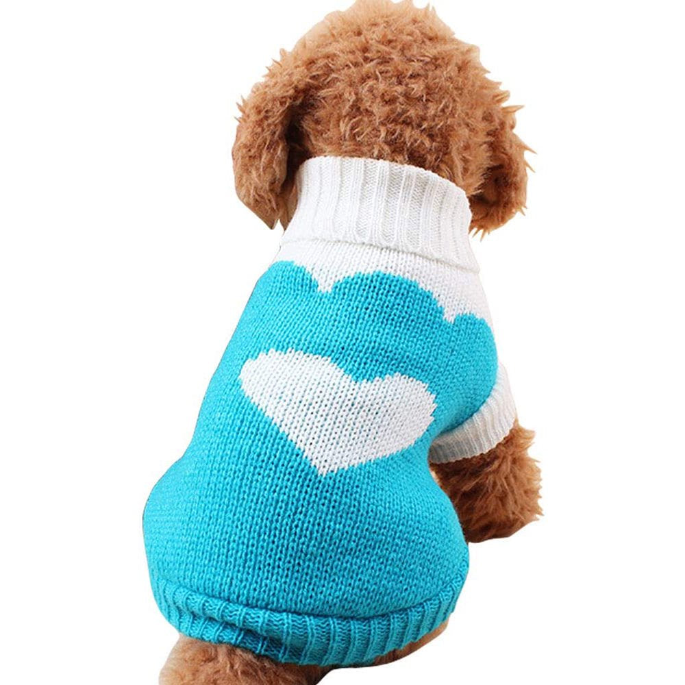 Jecikelon Pet Dog Sweaters Classic Knitwear Turtleneck Winter Warm Puppy Clothing Cute Strawberry and Heart Doggie Sweater (Pink, Xx-Small） Animals & Pet Supplies > Pet Supplies > Dog Supplies > Dog Apparel Jecikelon L Blue 