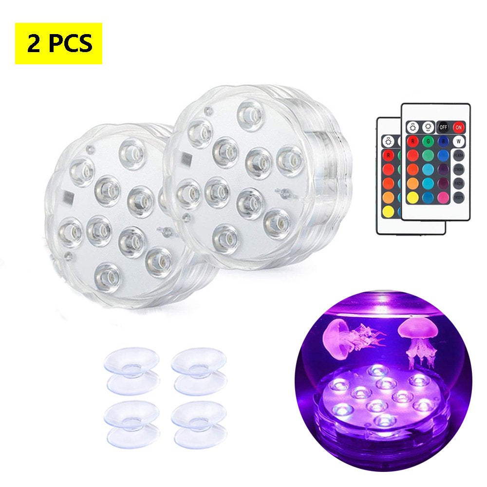 Submersible LED Lights Pond Fountain Lights Waterproof Pool Lighting Underwater LED Lights with Remote and Suction Cups for Aquarium Vase Wedding Halloween Decor, 4PCS Animals & Pet Supplies > Pet Supplies > Fish Supplies > Aquarium Lighting HUA TRADE 2 Pack  