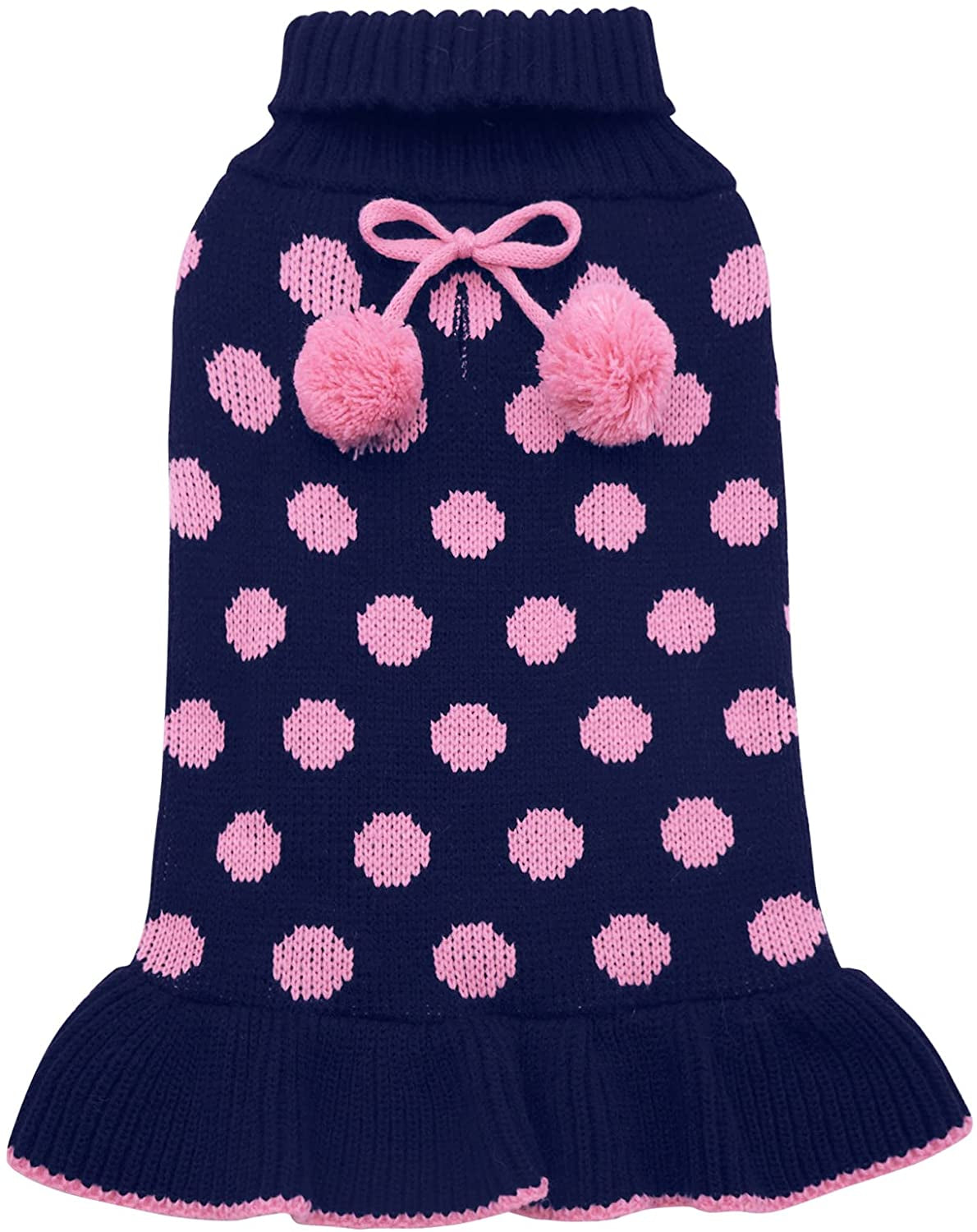 KYEESE Dog Sweaters with Leash Hole for Small Dogs Turtleneck Dog Sweater Dress Polka Dot Knit Pullover Doggie Sweater Warm Pet Sweater Animals & Pet Supplies > Pet Supplies > Dog Supplies > Dog Apparel kyeese Navyblue Large (Pack of 1) 