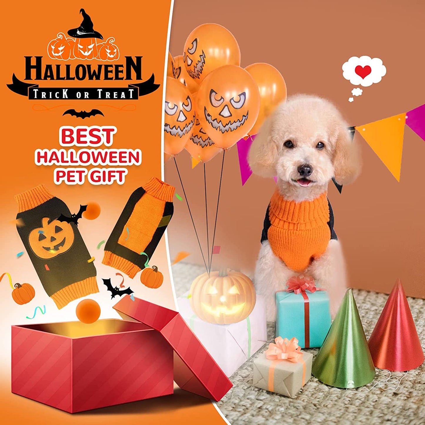 PETCARE Halloween Dog Sweater Ugly Funny Pumpkin Puppy Sweaters Halloween Costumes for Small Medium Large Dogs Cats Fall Winter Warm Soft Knit Vest Pet Dog Cat Kitten Clothes Big Dog Outfits Animals & Pet Supplies > Pet Supplies > Dog Supplies > Dog Apparel Yi Wu Shi Jia Chong Dian Zi Shang Wu Shang Hang   