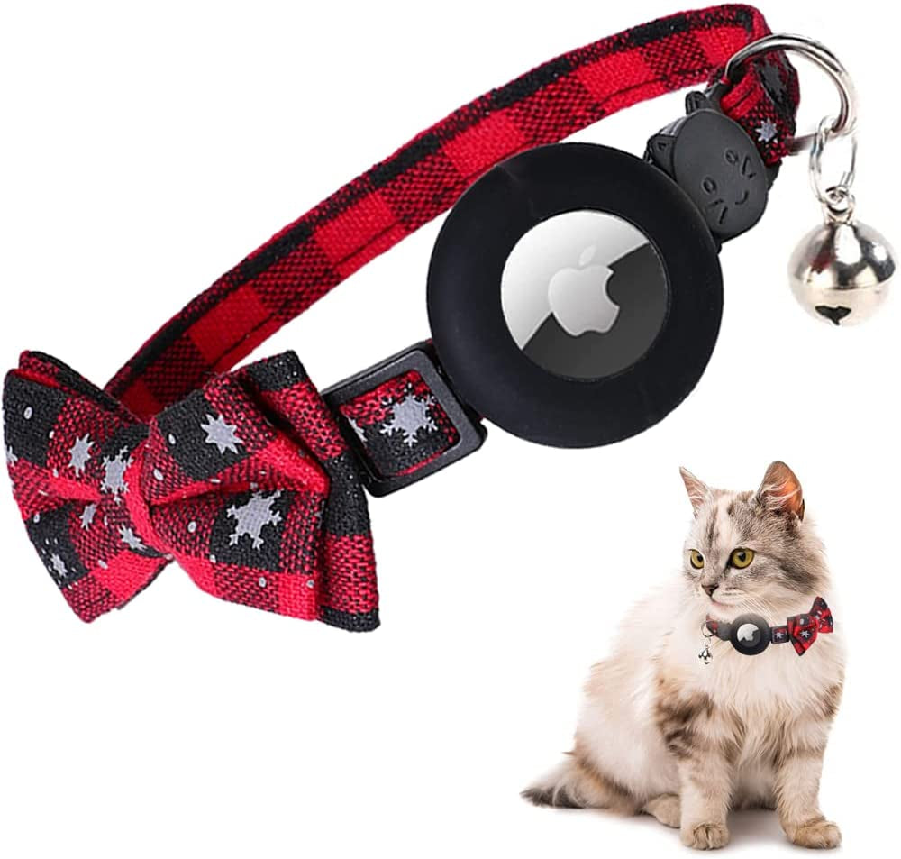 Smpili Airtag Cat Collar, Reflective Kitten Collar Breakaway with Airtag Holder, 0.4 Inches in Width Electronics > GPS Accessories > GPS Cases Smpili Christmas Red  