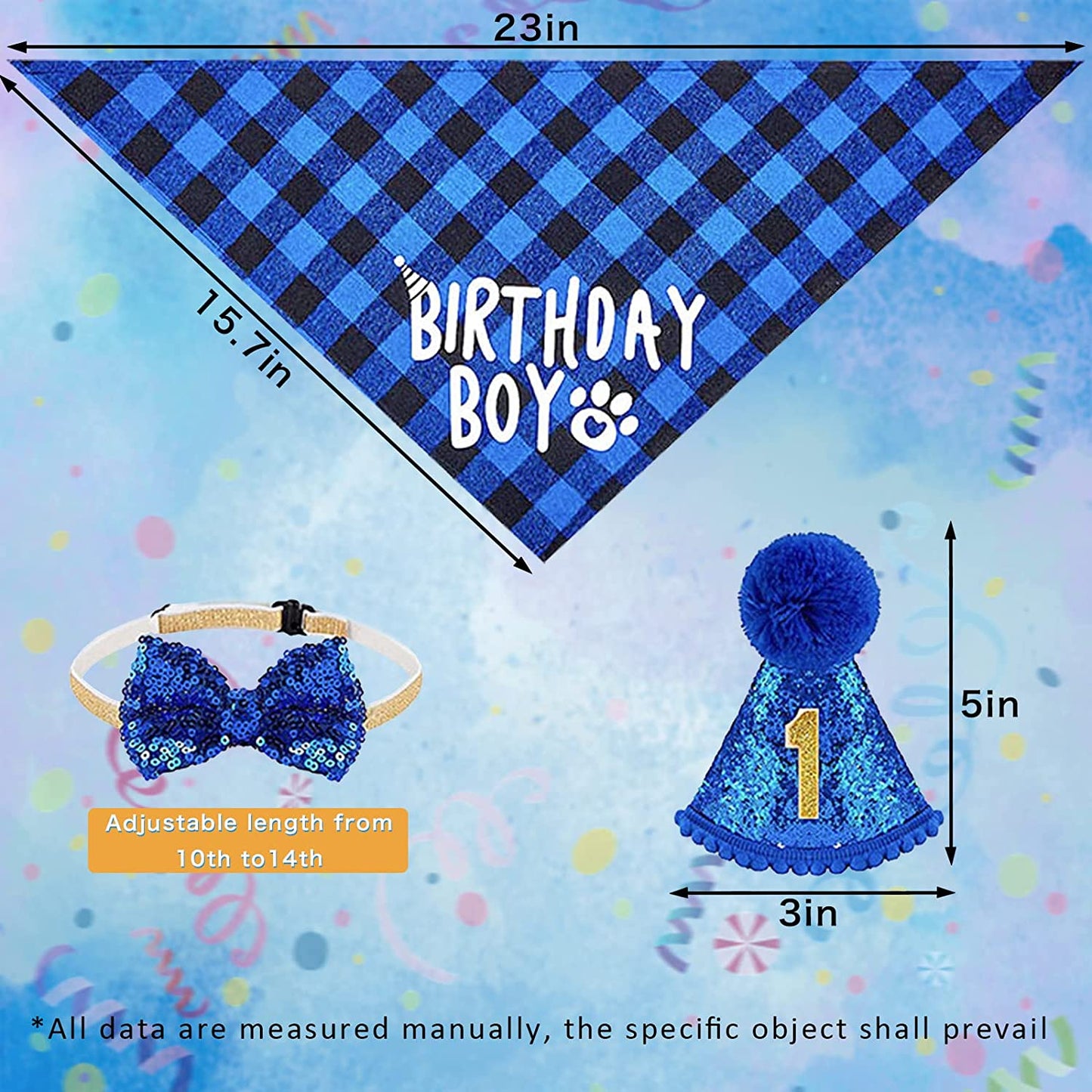 Dog Birthday Party Supplies, Dog Birthday Party Decoration Set, Dog Cute Hat Triangle Scarf Bow Dog Head Banner and Cute Balloon, Used for Dog Birthday Party Decoration (Blue)