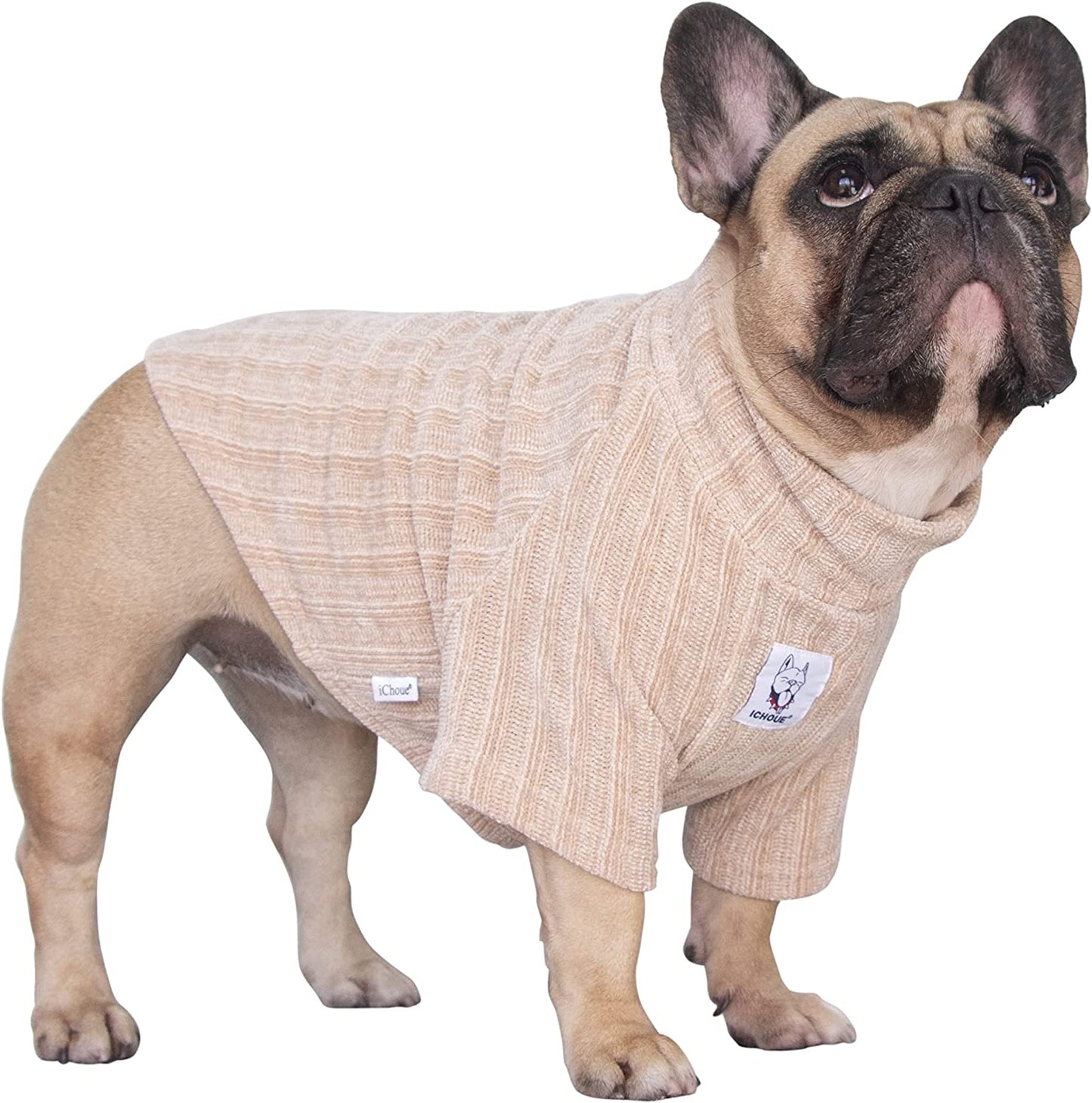 Ichoue Pet Dog Winter Warm Sweater Clothes Turtleneck for French Bulldog Frenchie Shiba Inu Corduroy Cold Weather Pullover Coat Shirt - Blue/Medium Animals & Pet Supplies > Pet Supplies > Dog Supplies > Dog Apparel iChoue Beige Medium (Pack of 1) 