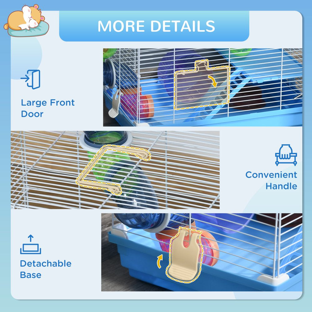 Pawhut 2-Level Hamster Cage Gerbil House Habitat Kit Small Animal Travel Carrier with Exercise Wheel, Play Tubes, Water Bottle, Food Dishes, & Interior Ladder Animals & Pet Supplies > Pet Supplies > Small Animal Supplies > Small Animal Habitats & Cages Aosom LLC   