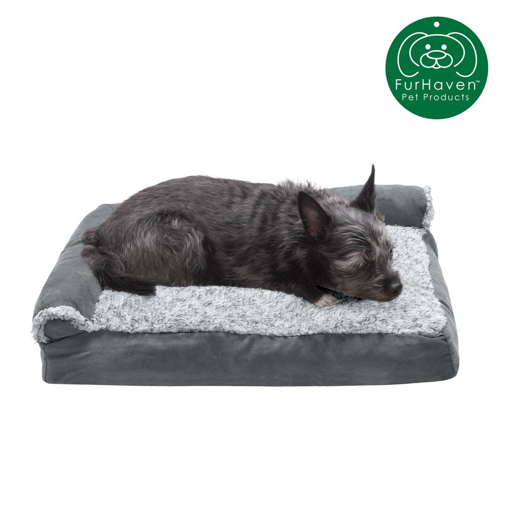 Furhaven Pet Products | Faux Fur & Suede Chaise Lounge Pillow Sofa-Style Pet Bed for Dogs & Cats, Espresso, Jumbo Animals & Pet Supplies > Pet Supplies > Cat Supplies > Cat Beds FurHaven Pet S Stone Gray 
