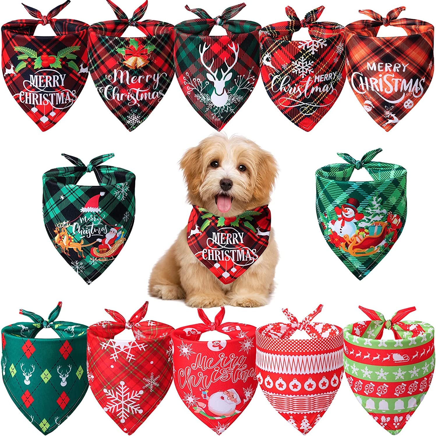 Syhood 12 Pieces Christmas Dog Bandanas Thanksgiving Pet Scarf Kerchief Buffalo Plaid Triangle Bibs, Adjustable Handkerchiefs Decor for Small or Medium Cat Dog Pet (Plaid Style) Animals & Pet Supplies > Pet Supplies > Dog Supplies > Dog Apparel Syhood Snowflake  