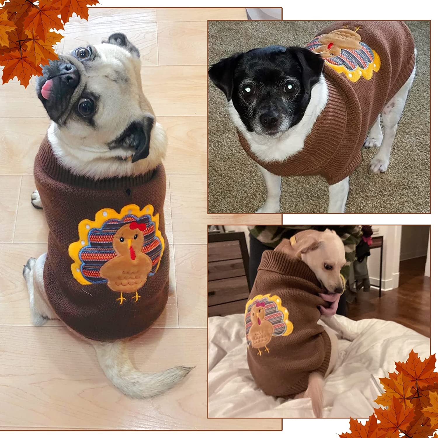 EXPAWLORER Dog Turtleneck Sweaters, Soft and Warm Pullover Knit Winter Clothes with Leash Hole, Turkey Pattern Pet Outfits Coats for Cold Weather Animals & Pet Supplies > Pet Supplies > Dog Supplies > Dog Apparel HAOBO   