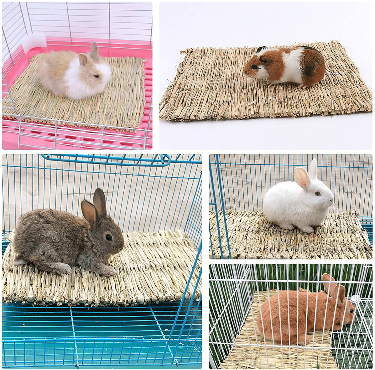 4Pack Grass Mat for Rabbits Bunny Straw Woven Bed Bedding Nest Chew Toy for Guinea Pigs Chinchilla Hamsters Rats Birds and Other Small Animals 11.8 × 9 Inches
