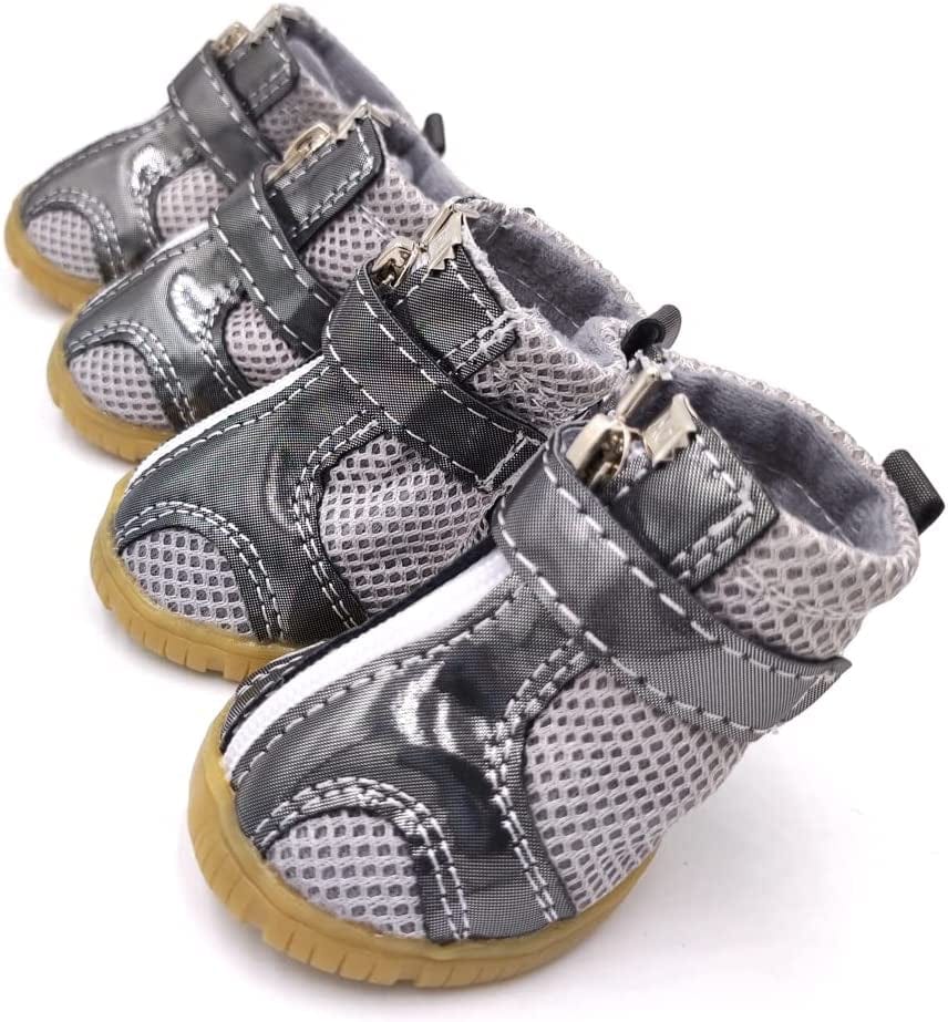 4PCS Breathable Dog Boots Shoes for Small & Medium Dog, Anti-Slip Puppy Booties Paw Protector for Hot Pavement Winter Hiking (Gray, 5#2.5"*2"(L*W)) Animals & Pet Supplies > Pet Supplies > Dog Supplies > Dog Apparel BATTEMALL Gray 5#2.5"*2"(L*W) 
