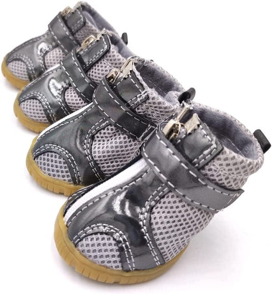 4PCS Breathable Dog Boots Shoes for Small & Medium Dog, Anti-Slip Puppy Booties Paw Protector for Hot Pavement Winter Hiking (Gray, 5#2.5"*2"(L*W)) Animals & Pet Supplies > Pet Supplies > Dog Supplies > Dog Apparel BATTEMALL Gray 5#2.5"*2"(L*W) 