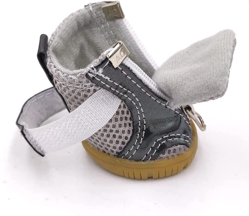 4PCS Breathable Dog Boots Shoes for Small & Medium Dog, Anti-Slip Puppy Booties Paw Protector for Hot Pavement Winter Hiking (Gray, 5#2.5"*2"(L*W)) Animals & Pet Supplies > Pet Supplies > Dog Supplies > Dog Apparel BATTEMALL   