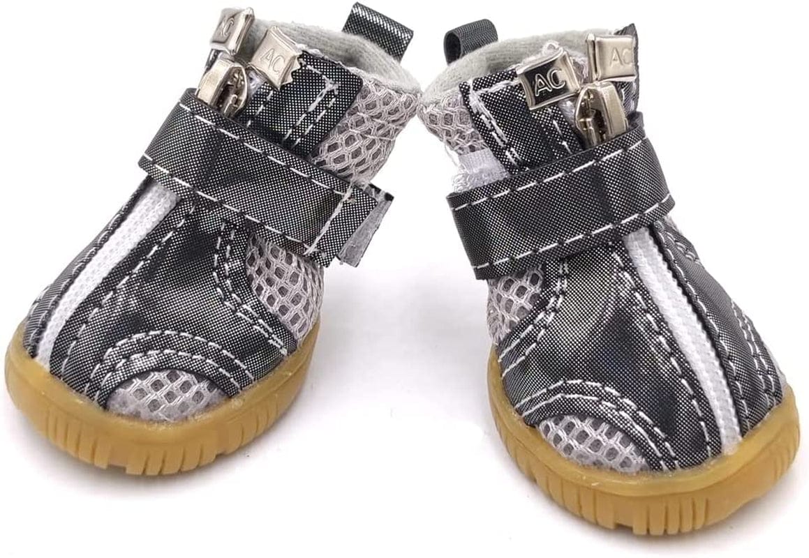 4PCS Breathable Dog Boots Shoes for Small & Medium Dog, Anti-Slip Puppy Booties Paw Protector for Hot Pavement Winter Hiking (Gray, 5#2.5"*2"(L*W)) Animals & Pet Supplies > Pet Supplies > Dog Supplies > Dog Apparel BATTEMALL   
