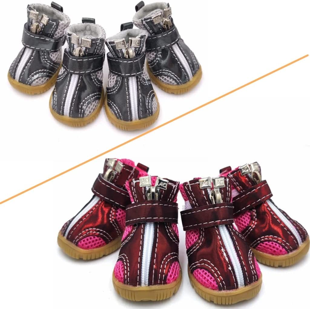 4PCS Breathable Dog Boots Shoes for Small & Medium Dog, Anti-Slip Puppy Booties Paw Protector for Hot Pavement Winter Hiking (Gray, 5#2.5"*2"(L*W)) Animals & Pet Supplies > Pet Supplies > Dog Supplies > Dog Apparel BATTEMALL   