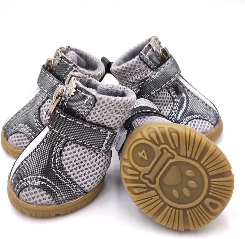 4PCS Breathable Dog Boots Shoes for Small & Medium Dog, Anti-Slip Puppy Booties Paw Protector for Hot Pavement Winter Hiking (Gray, 5#2.5"*2"(L*W)) Animals & Pet Supplies > Pet Supplies > Dog Supplies > Dog Apparel BATTEMALL Gray 4#2.3"*1.9"(L*W) 