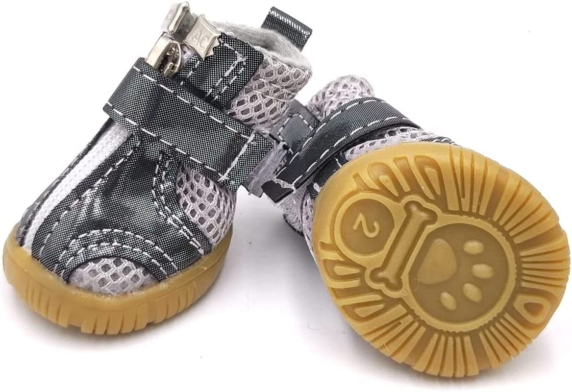 4PCS Breathable Dog Boots Shoes for Small & Medium Dog, Anti-Slip Puppy Booties Paw Protector for Hot Pavement Winter Hiking (Gray, 5#2.5"*2"(L*W)) Animals & Pet Supplies > Pet Supplies > Dog Supplies > Dog Apparel BATTEMALL Gray 2#1.9"*1.6"(L*W) 