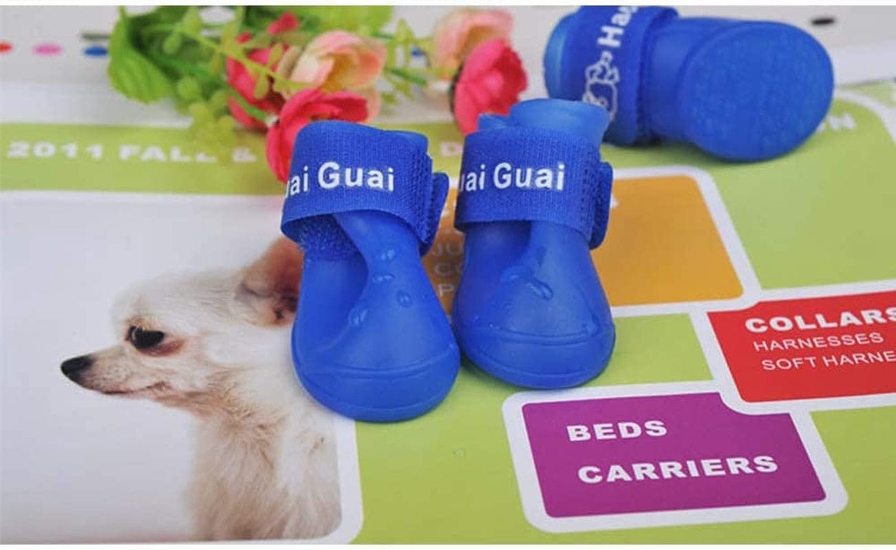4PCS Dog Rain Boots Soft Silicone Anti-Slip Waterproof Candy Jelly Wear Resistant Dog Puppy Shoes for Chihuahua Dog Poodle Corgi Small Pet Small Puppy in Winter Rainy Days (Blue) Animals & Pet Supplies > Pet Supplies > Dog Supplies > Dog Apparel JATOBO   