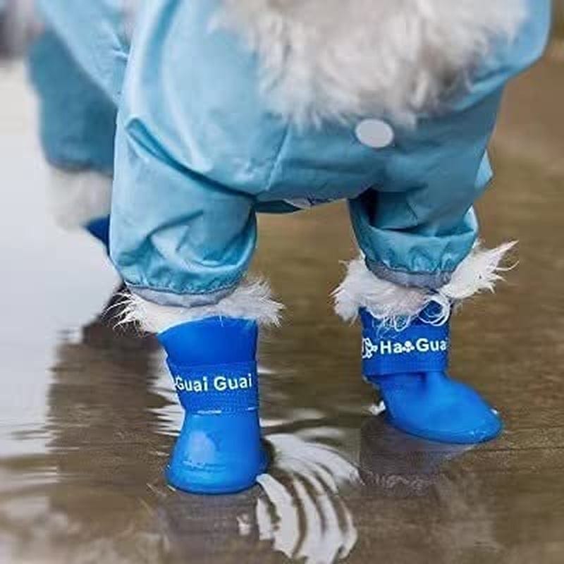 4PCS Dog Rain Boots Soft Silicone Anti-Slip Waterproof Candy Jelly Wear Resistant Dog Puppy Shoes for Chihuahua Dog Poodle Corgi Small Pet Small Puppy in Winter Rainy Days (Blue) Animals & Pet Supplies > Pet Supplies > Dog Supplies > Dog Apparel JATOBO   