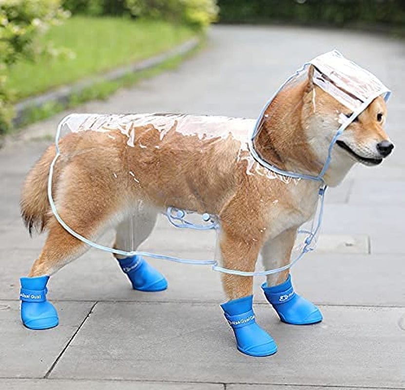 4PCS Dog Rain Boots Soft Silicone Anti-Slip Waterproof Candy Jelly Wear Resistant Dog Puppy Shoes for Chihuahua Dog Poodle Corgi Small Pet Small Puppy in Winter Rainy Days (Blue) Animals & Pet Supplies > Pet Supplies > Dog Supplies > Dog Apparel JATOBO   