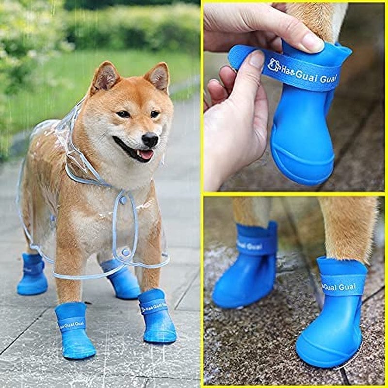 4PCS Dog Rain Boots Soft Silicone Anti-Slip Waterproof Candy Jelly Wear Resistant Dog Puppy Shoes for Chihuahua Dog Poodle Corgi Small Pet Small Puppy in Winter Rainy Days (Blue) Animals & Pet Supplies > Pet Supplies > Dog Supplies > Dog Apparel JATOBO   