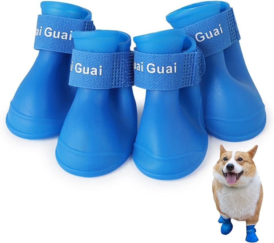 4PCS Dog Rain Boots Soft Silicone Anti-Slip Waterproof Candy Jelly Wear Resistant Dog Puppy Shoes for Chihuahua Dog Poodle Corgi Small Pet Small Puppy in Winter Rainy Days (Blue) Animals & Pet Supplies > Pet Supplies > Dog Supplies > Dog Apparel JATOBO   