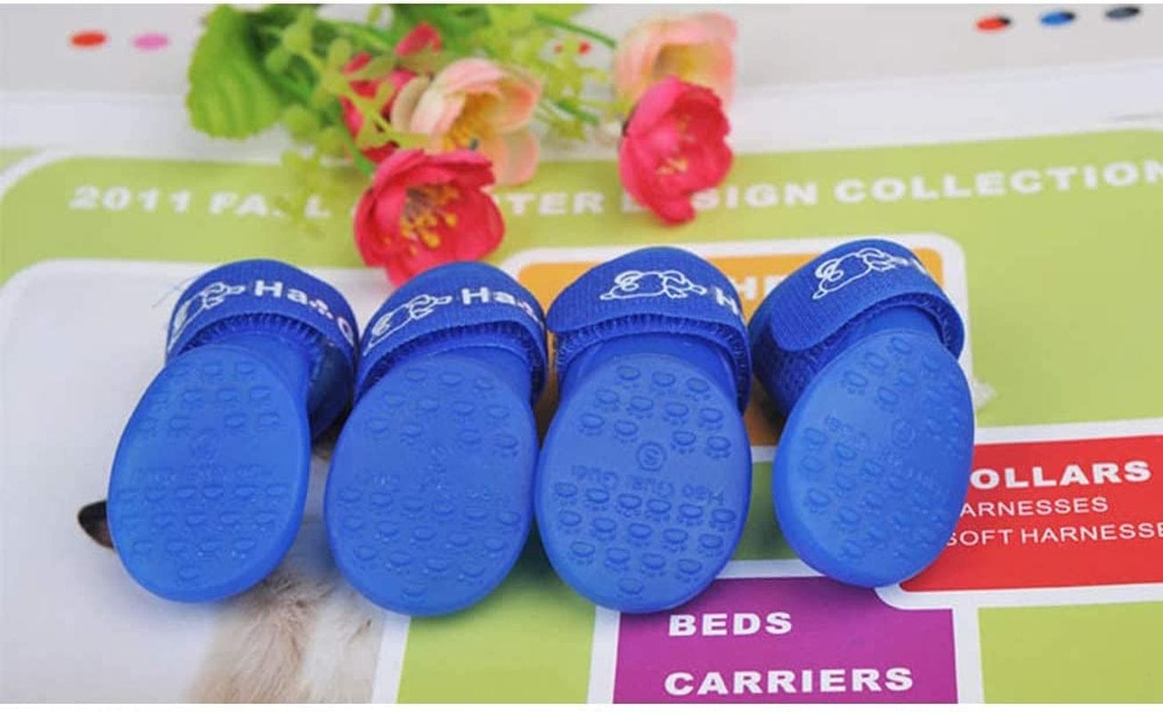4PCS Dog Rain Boots Soft Silicone Anti-Slip Waterproof Candy Jelly Wear Resistant Dog Puppy Shoes for Chihuahua Dog Poodle Corgi Small Pet Small Puppy in Winter Rainy Days (Blue) Animals & Pet Supplies > Pet Supplies > Dog Supplies > Dog Apparel JATOBO   